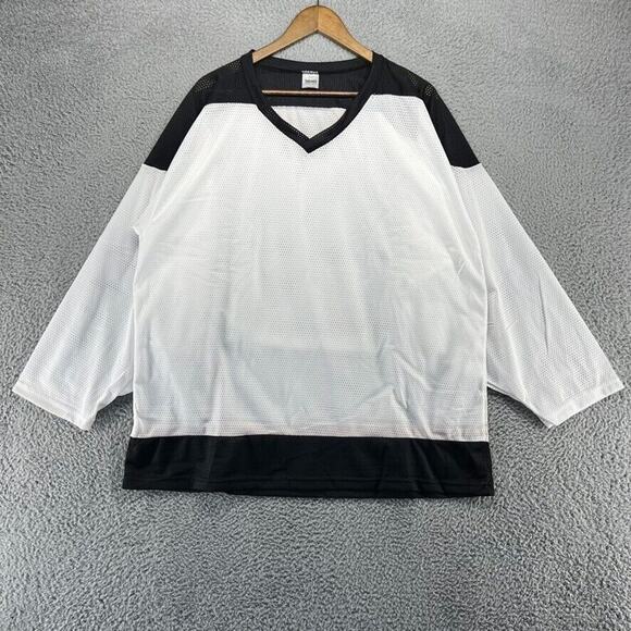 Vintage Hockey Jersey Men's Extra Large White Black Mesh Blank USA Made 90s NEW - Picture 1 of 9